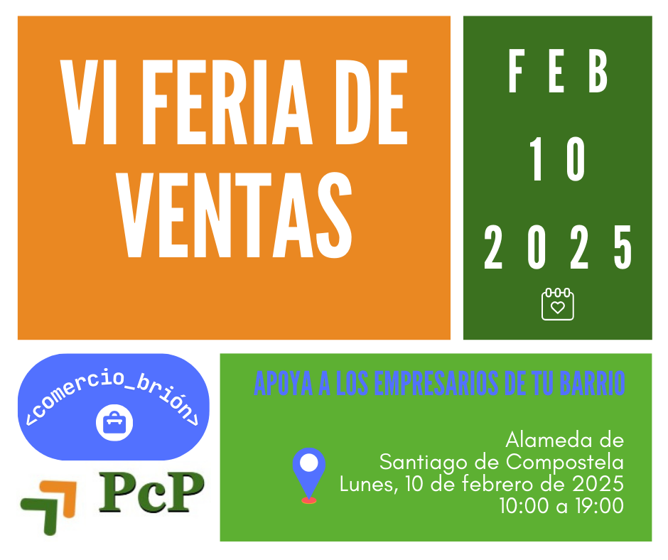 cartel en el que pone la información de la feria de ventas organizada por Comercio Brion y PcP